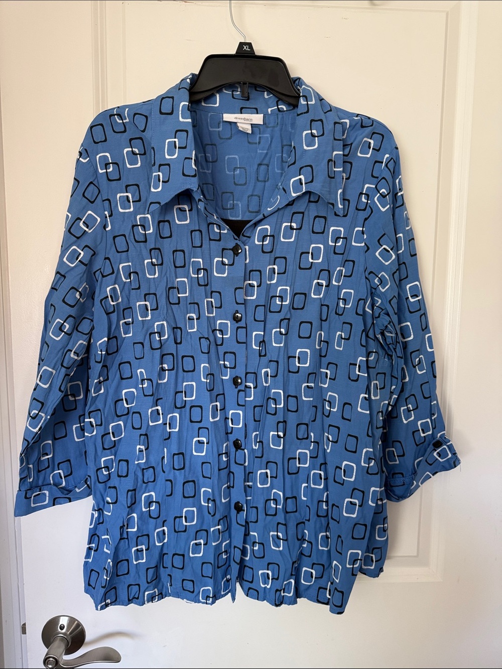 Dress Barn Blue Geometric Print Button-Down Shirt
